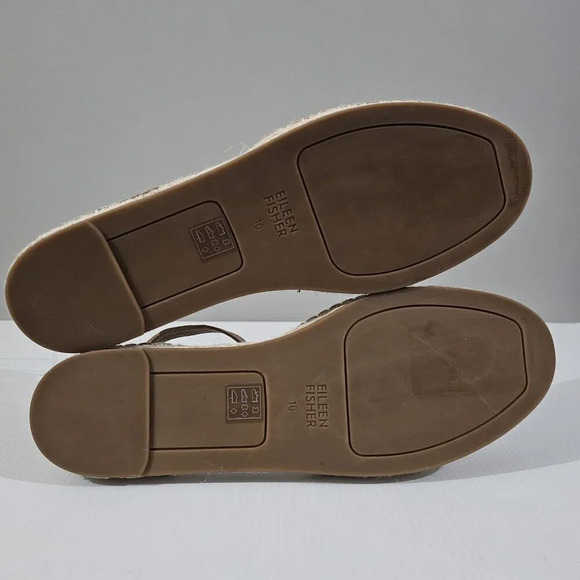 NEW Eileen Fisher Lala Espadrille Flat Metallic Tan Leather Jute Size 10 - Picture 11 of 13